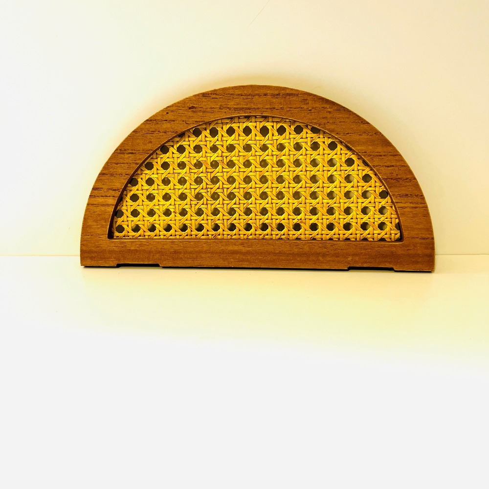 Vintage Cane Webbing Half Circle‎ Wood Frame Rattan Decor Boho Wall Hanging